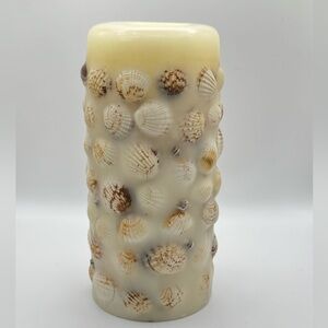 Handmade Seashell Pillar Candle - Coastal Beach Decor